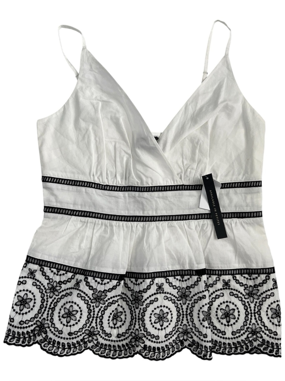 NWT Banana Republic White peplum with Black Embroidered Trim